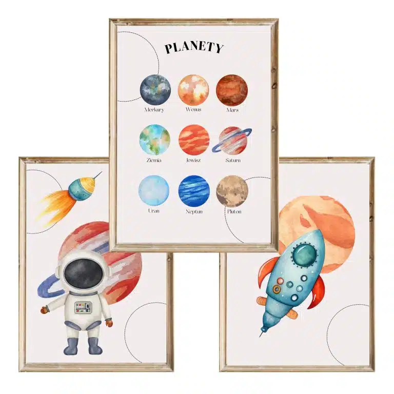 Zestaw trzech plakatów dla dzieci Układ Planetarny - A4
