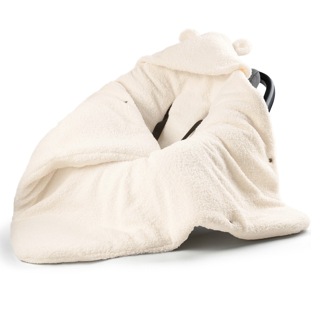 Zimowy otulacz do fotelika z uszkami premium boucle ecru IF