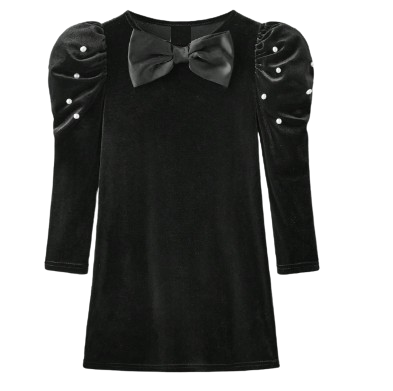 Sukienka świąteczna czarna welurowa z kokardą NS