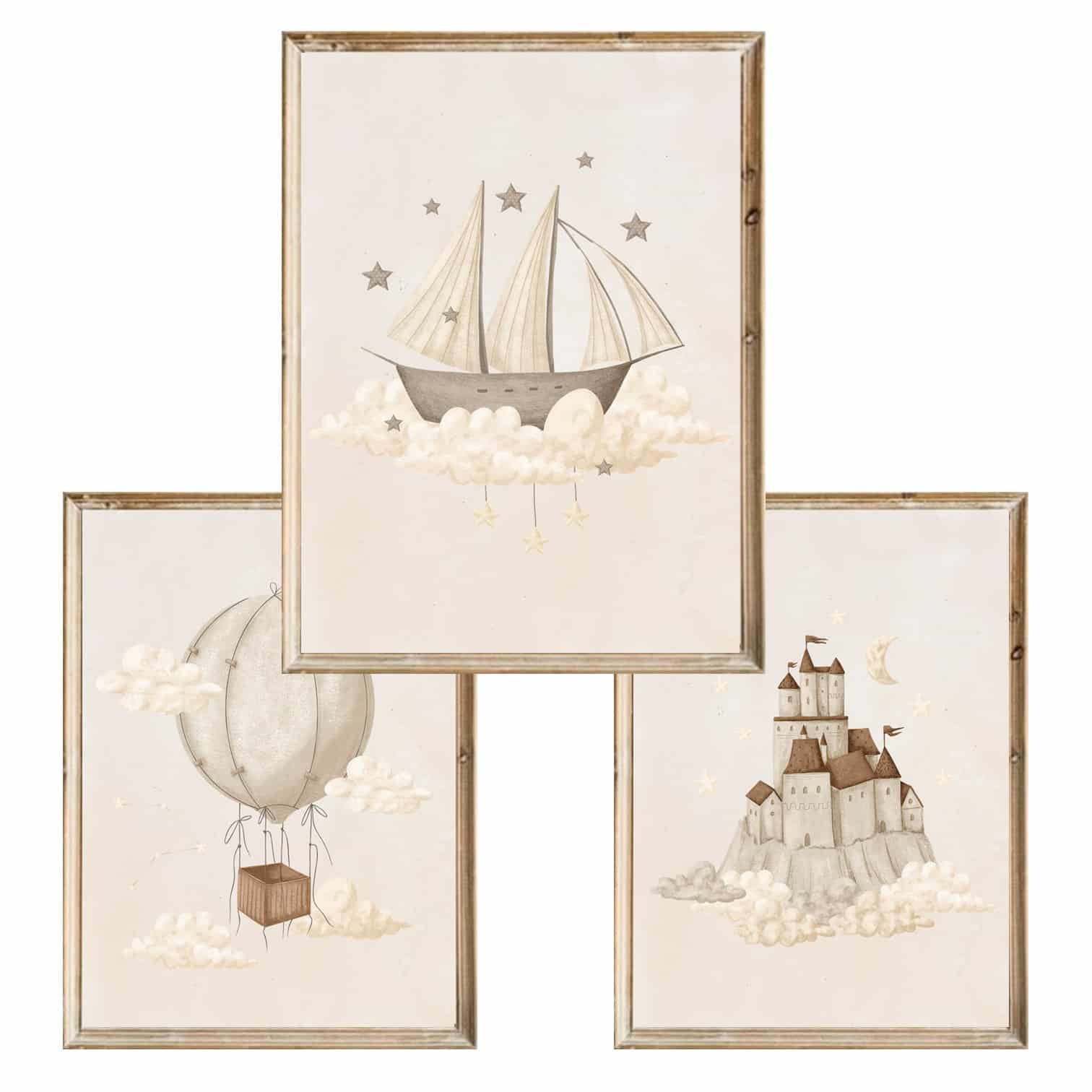 Zestaw trzech plakatów dla dzieci Dream Ocean Beige - A4