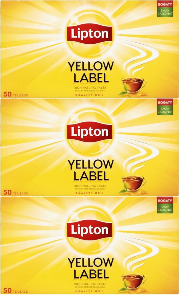 3x Herbata czarna w torebkach Lipton Yellow Label, 50 sztuk x 2g