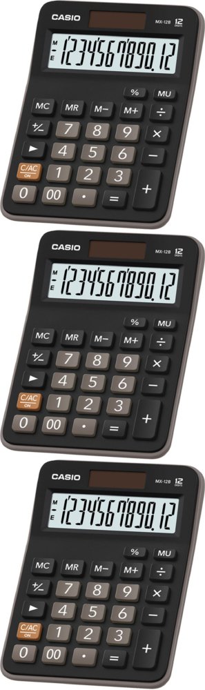 3x Kalkulator biurowy Casio MX-12 B, 12 cyfr, czarny