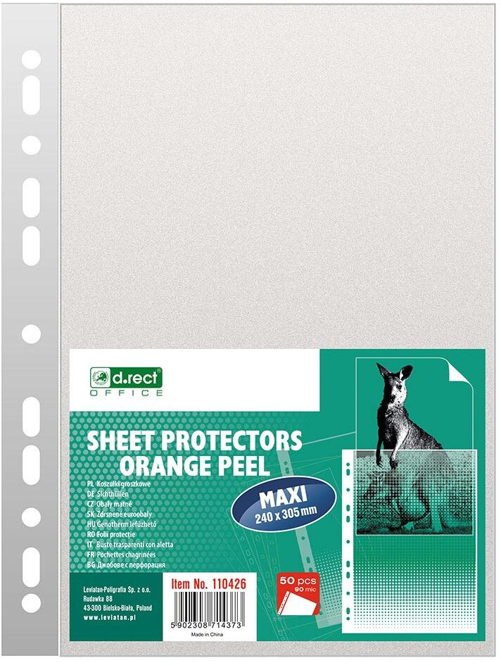 Koszulki groszkowe D.Rect Maxi, A4 +, 90μm, 50 sztuk, transparentny