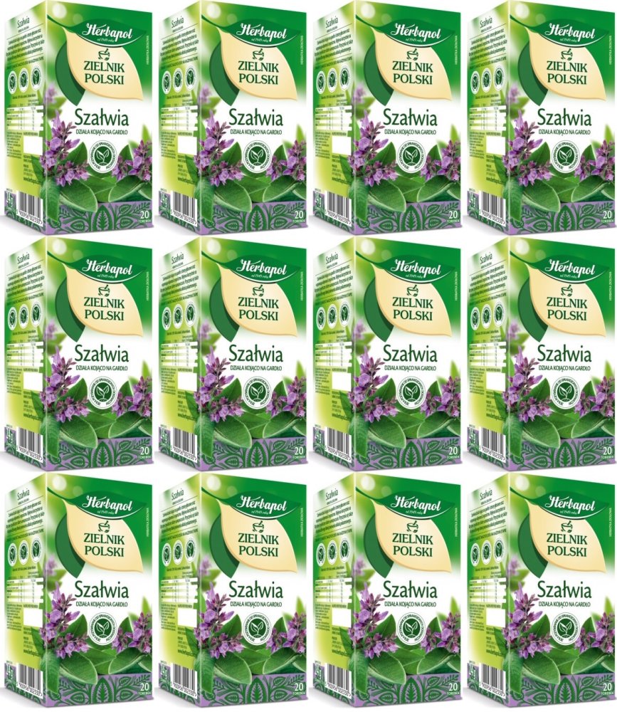 12x Herbata ziołowa w torebkach Herbapol, Zielnik Polski, szałwia, 20 sztuk x 1.2g