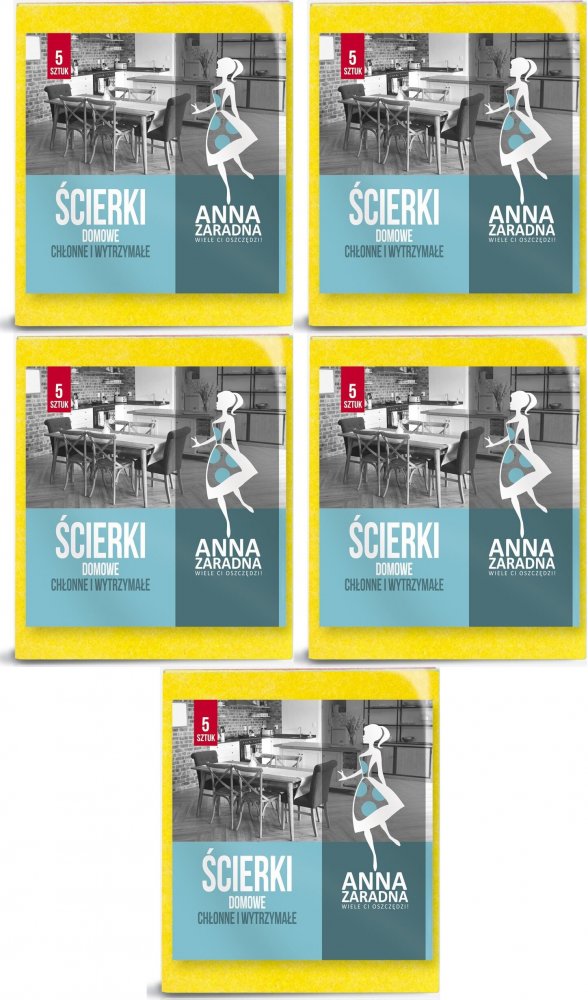 5x Ściereczka domowa Anna Zaradna, 32x38cm, 5 sztuk, mix kolorów