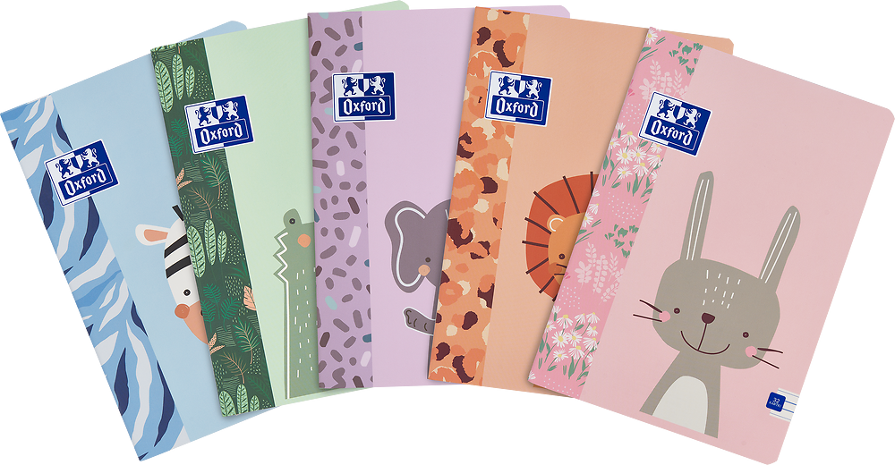 5x Zeszyt w wąskie linie Oxford Kids, A4, miękka oprawa, 32 kartki, mix wzorów