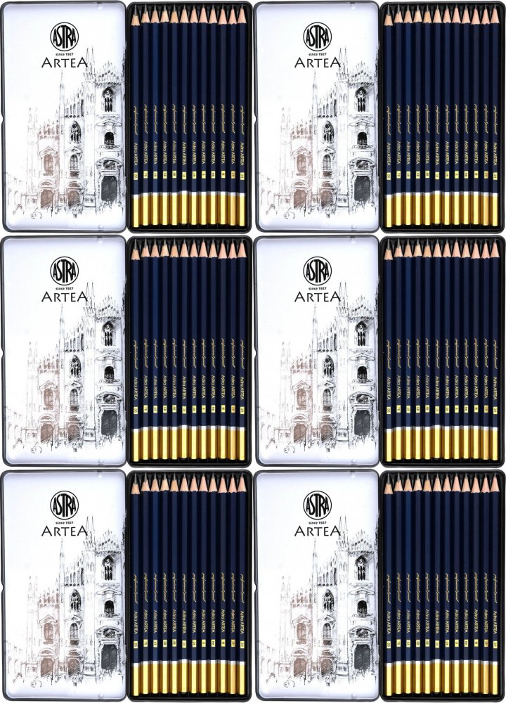 6x Ołówki do szkicowania Astra Artea, w metalowym pudełku, mix 12 sztuk