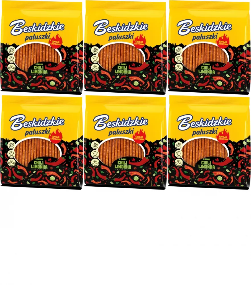 6x Paluszki Beskidzkie Aksam, o smaku chili i limonki, 180g