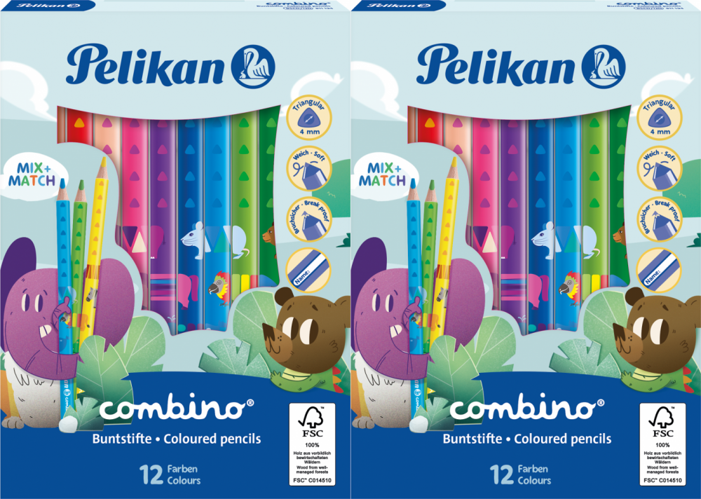 2x Kredki ołówkowe Pelikan Combino Jumbo, trójkątne, 12 sztuk, mix kolorów
