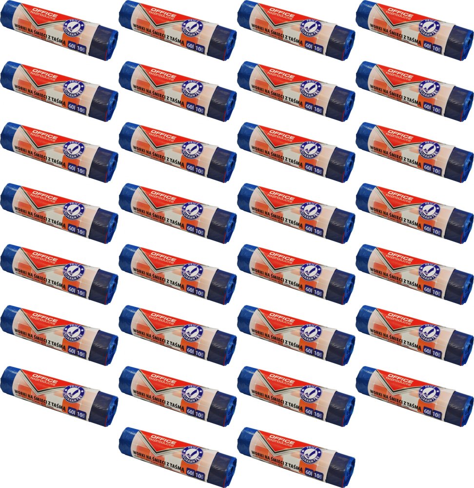 50x Worki na śmieci Office Products, na odpady zmieszane, 60L, 10 sztuk, niebieski