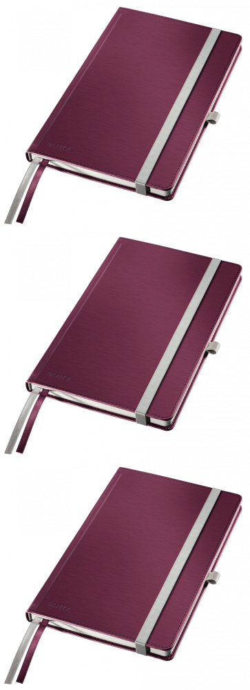 3x Notatnik w kratkę Leitz Style, A5, twarda oprawa, 80 kartek, rubinowa czerwień