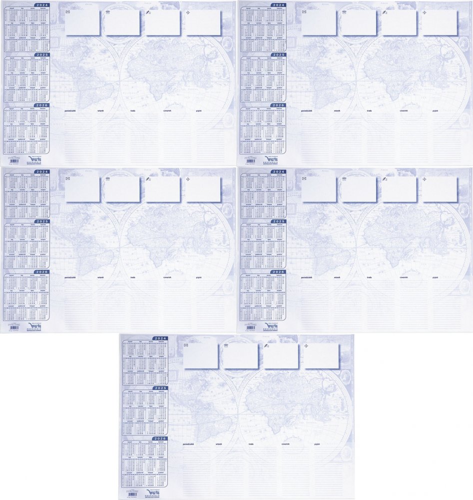 5x Podkład na biurko Warta, z kalendarzem, terminarzem i mapą, 590x413mm