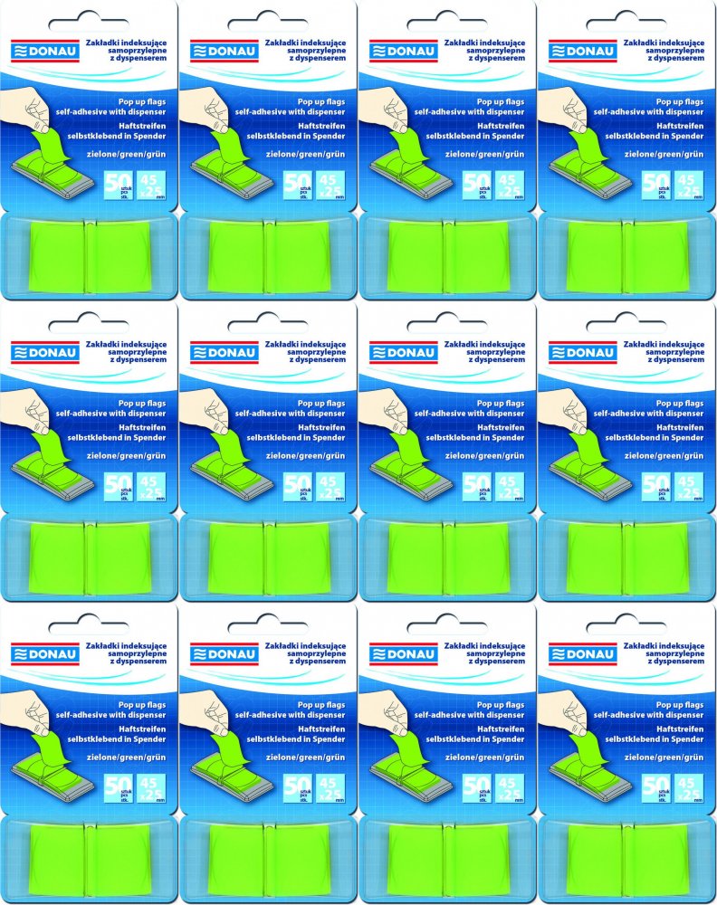 12x Zakładki samoprzylepne Donau, indeksujące, 25x45mm, 1x50 sztuk, zielony