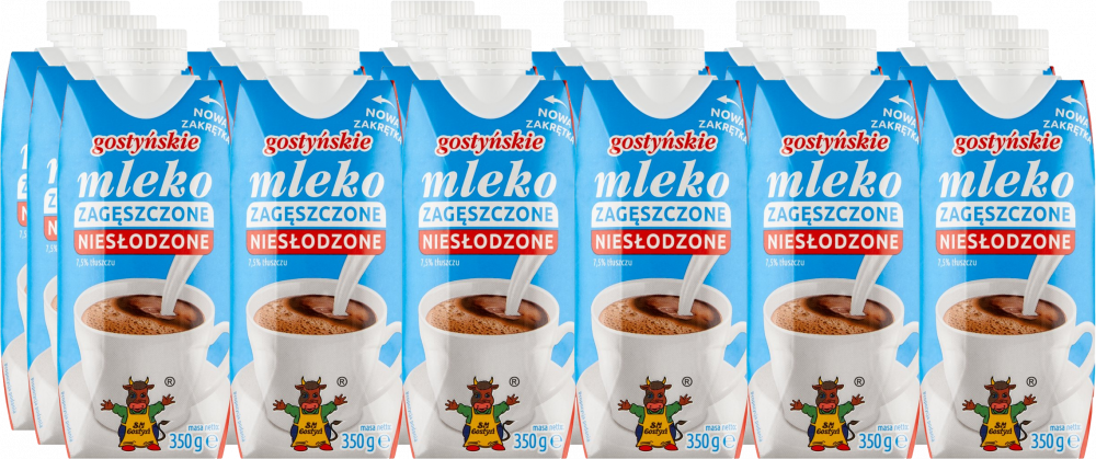 18x Mleko zagęszczone niesłodzone Gostyń, 7.5%, 350g