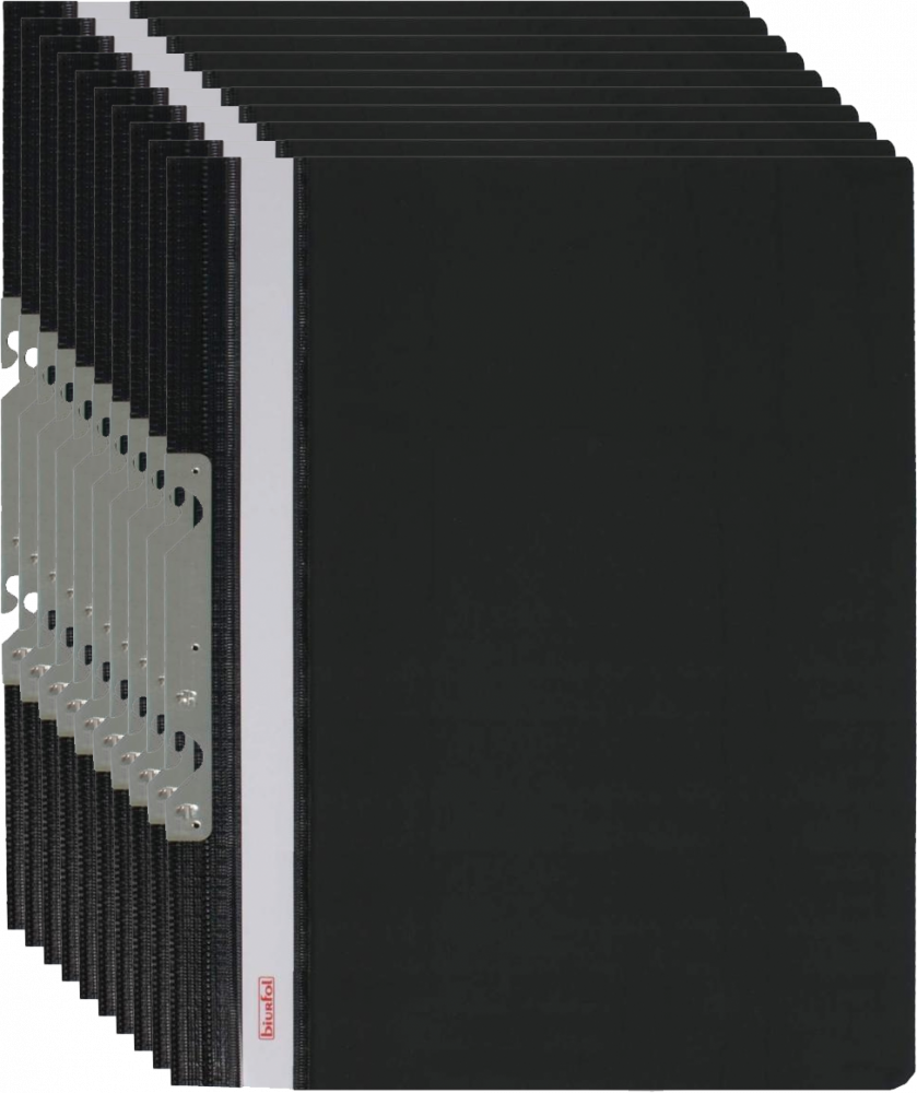 10x Skoroszyt plastikowy hakowy Biurfol, twardy, A4, do 200 kartek, czarny