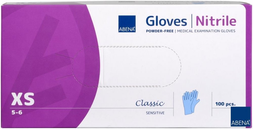 Rękawiczki nitrylowe Abena Classic, rozmiar XS, bezpudrowe, 100 sztuk, niebieski