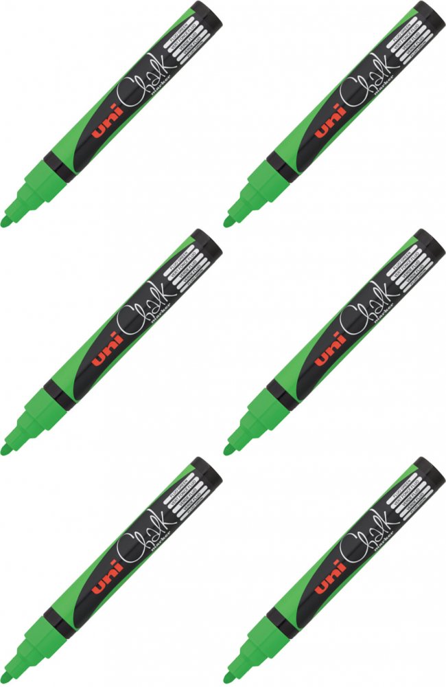 6x Marker kredowy Uni PWE-5M, okrągła, 2.5mm, zielony