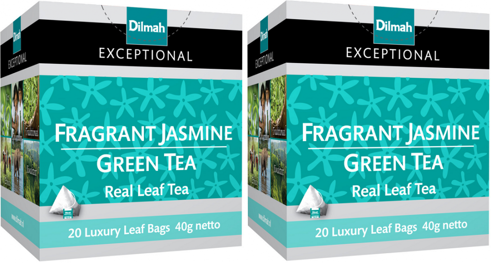 2x herbata zielona smakowa w piramidkach Dilmah Jasmine Green Tea Exceptional, jaśmin, 20 sztuk x 2g