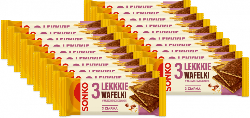 22x Lekkie wafelki Sonko, 3 ziarna w mlecznej czekoladzie, 3 sztuki, 36g
