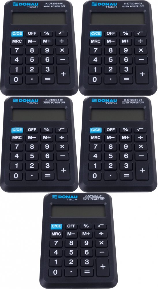 5x Mały kalkulator kieszonkowy Donau Tech, 8-cyfr, 97x62x11 mm, czarny
