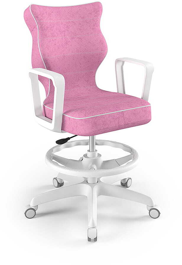 Krzesło do biurka Entelo Norm z podnóżkiem, rozmiar 5 WK+P, tkanina Visto VS08, różowy, biała podstawa