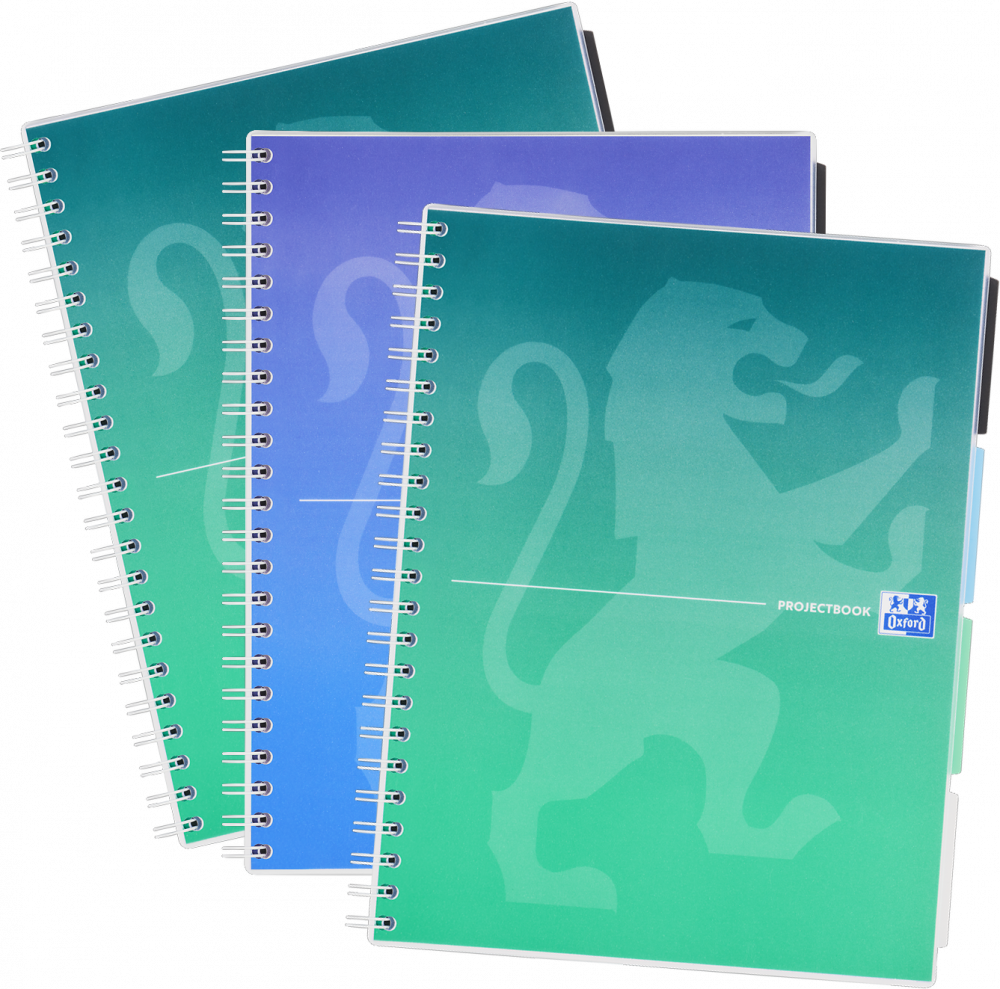 3x Kołonotatnik Oxford Gradient Projectbook, B5, w kratkę, 80 kartek, okładka PP, mix kolorów