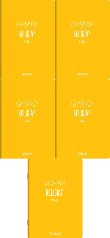 5x Zeszyt przedmiotowy w kratkę Herlitz Religia, A5, miękka oprawa, 60 kartek, żółty