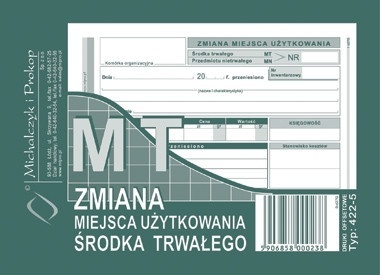 Druk akcydensowy Zmiana miejsca użycia środka trwałego MiP, A6, offsetowy, 40k