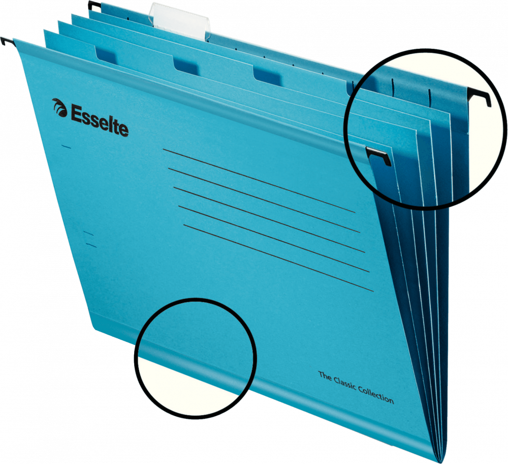 Teczka zawieszkowa kartonowa Esselte Classic, z przekładkami, A4, 330x245mm, 210g/m2, niebieski