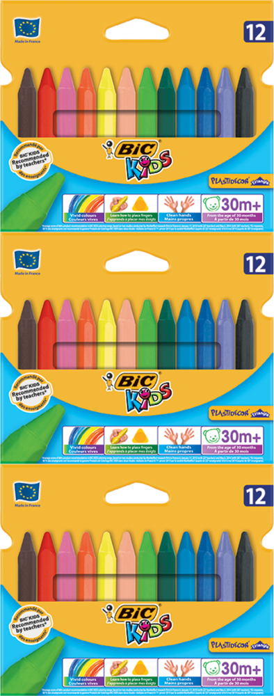3x Kredki świecowe BIC Kids Plastidecor Triangle, 12 sztuk, mix kolorów