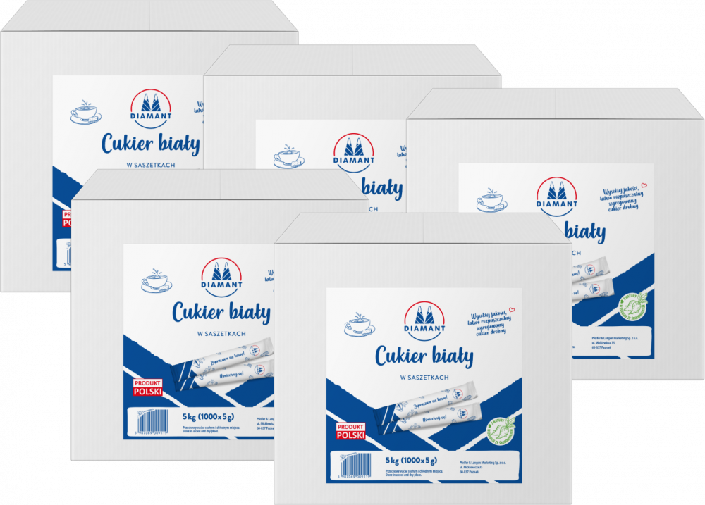 5x Cukier biały w saszetkach Diamant, 1000 sztuk, 1000x5g