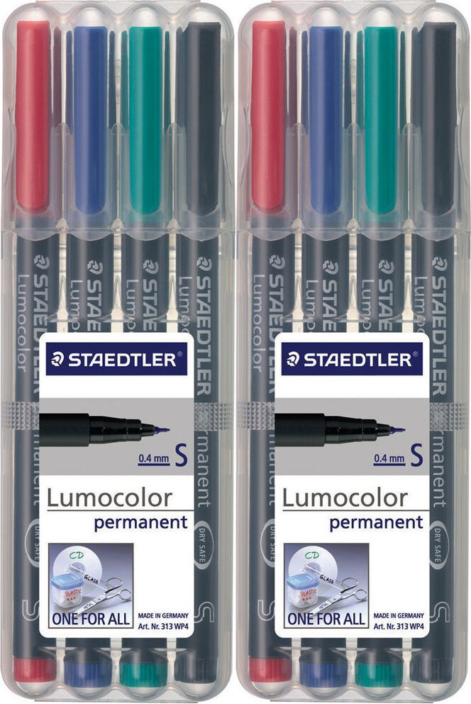 2x Foliopis Staedtler Lumocolor, 4 sztuki w etui, okrągła, 0.4 mm (S), mix kolorów