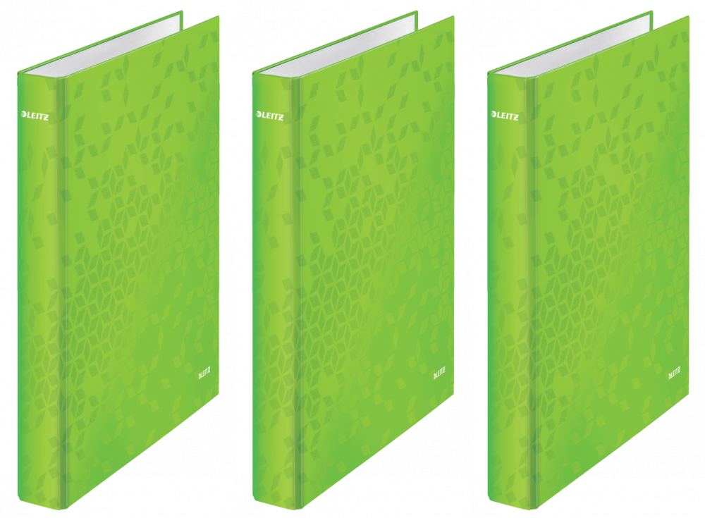 3x Segregator Leitz Wow, A4, szerokość grzbietu 40mm, do 250 kartek, 2 ringi, zielony metalik