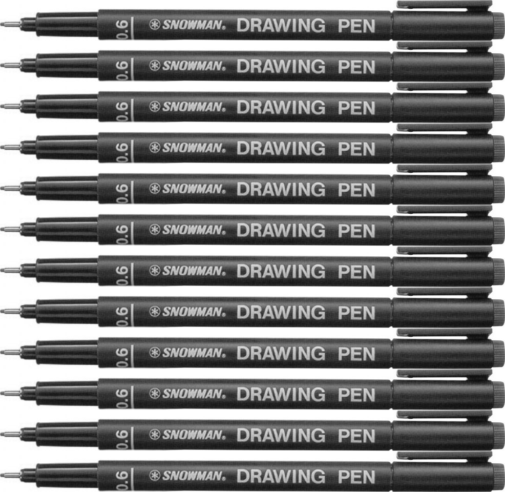 12x Cienkopis kreślarski Snowman, 0.6mm, czarny