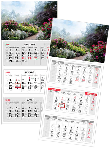 2x Kalendarz ścienny 2026, Udziałowiec, trójdzielny, 310x680mm, alejka
