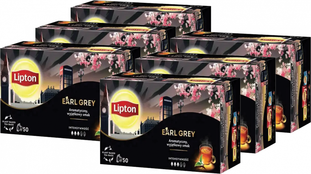 6x Herbata Earl Grey w torebkach Lipton, 50 torebek x 1.5g