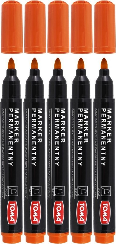 5x Marker permanentny Toma TO-202, okrągła, 1.5mm, pomarańczowy