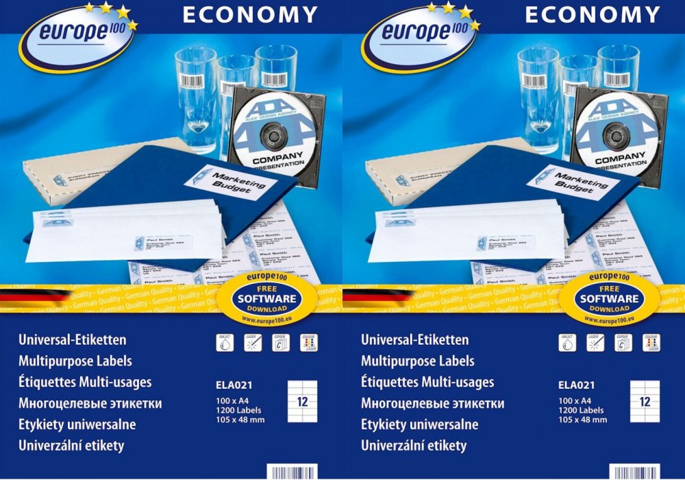 2x Etykiety samoprzylepne Economy Europe 100, 105x48mm, 100 arkuszy
