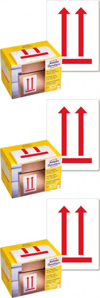 3x Etykiety wysyłkowe Avery Zweckform, ostrzegawcze, z nadrukiem 'Tutaj góra', 74x100mm, 200 sztuk, biały z czerwonym nadrukiem