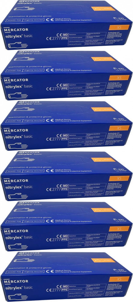 6x Rękawiczki nitrylowe jenorazowe Nitrylex Basic, bezpudrowe, rozmiar XS, 100 sztuk, ciemnoniebieski