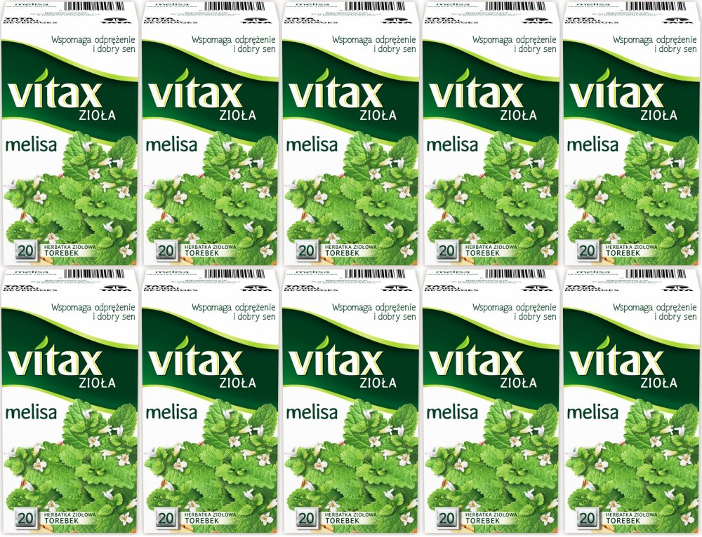 10x Herbata ziołowa w torebkach Vitax Zioła, melisa, 20 sztuk x 1.5g