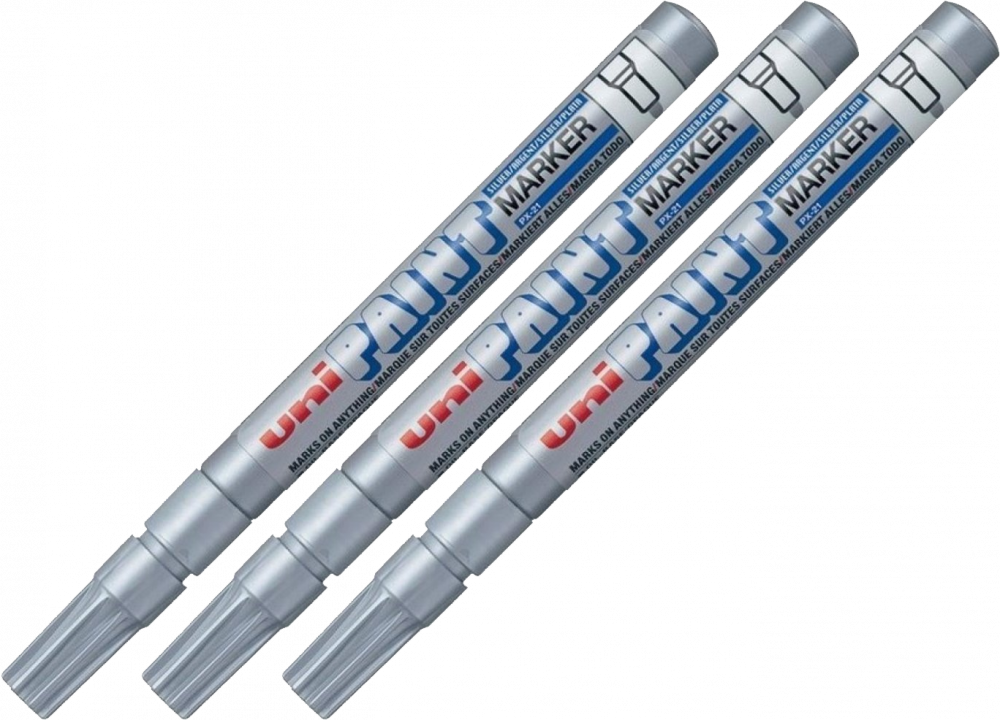 3x Marker olejowy Uni PX-21, okrągła, 1.2 mm, srebrny
