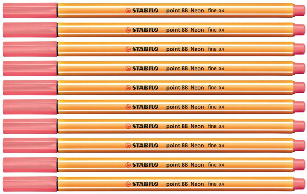 10x cienkopis Stabilo, Point 88, 0.4mm, neonowy czerwony