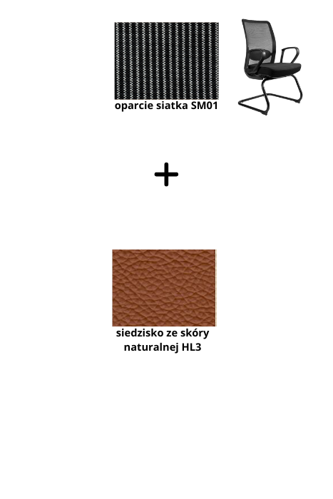 ANGGUN SKID fotel biurowy, siatka/tkanina lub skóra naturalna, kolory (Siatka: SM01, Kolor siedziska: skóra HL3)