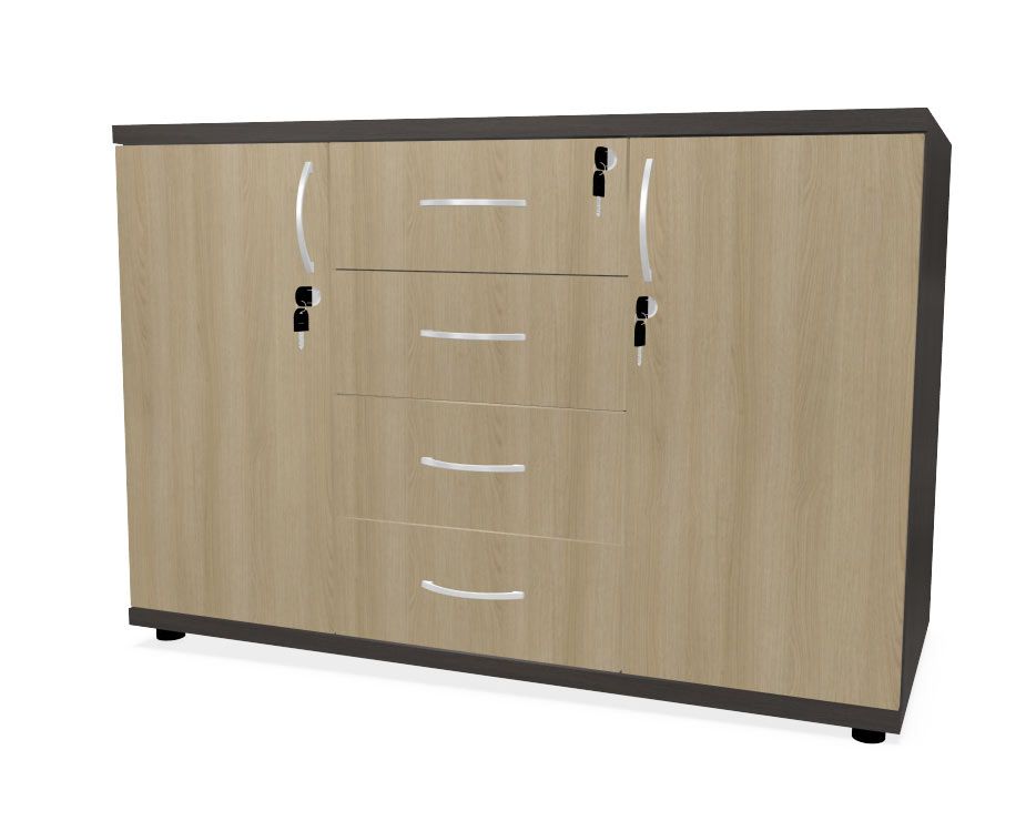 HEBE BP109 szafka dostawna do biurka 110,2x45x74h (Kolor korpusu: Dąb Lindberg, Szuflady: płytowe na prowadnicach typu Tandem)