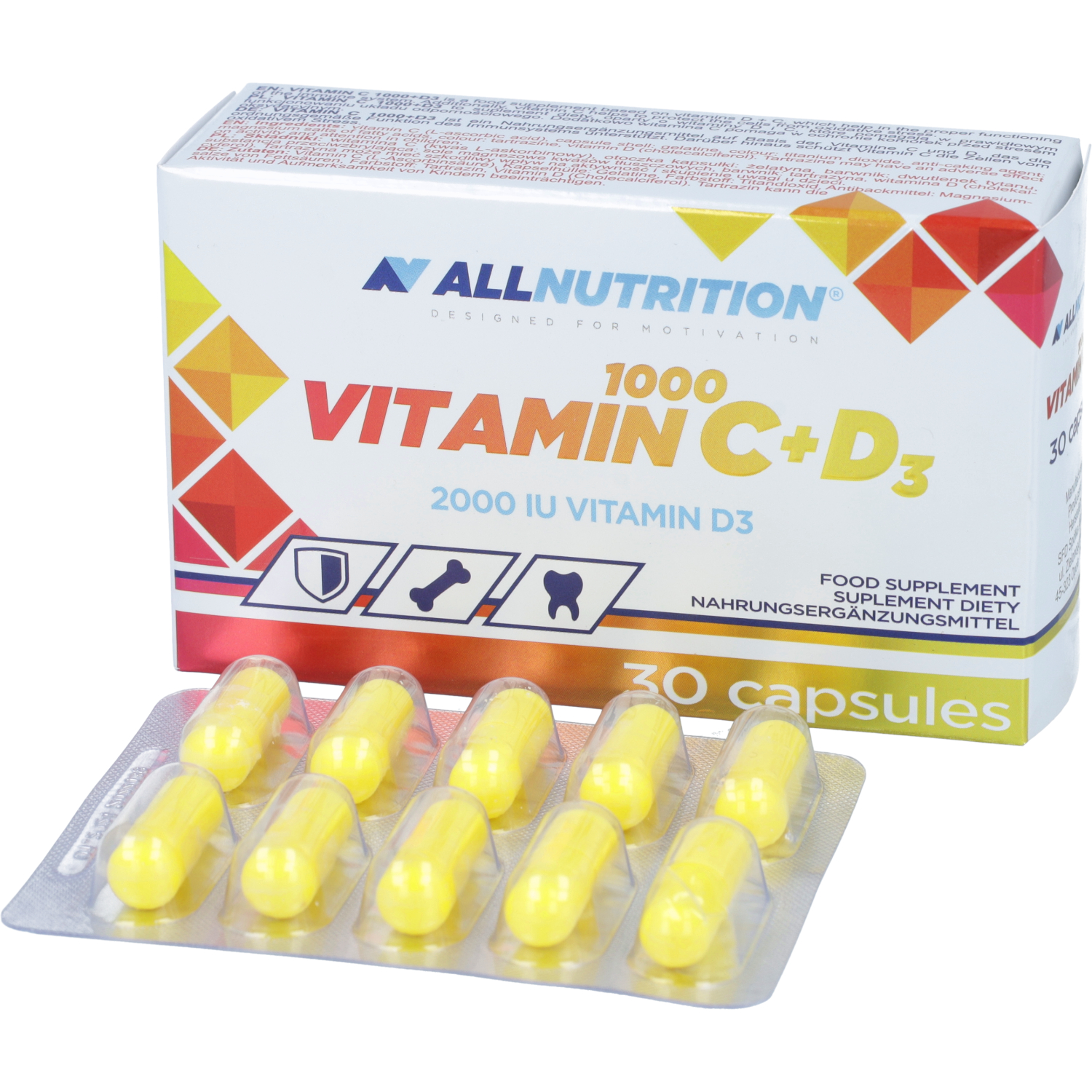 Allnutrition witamina c 1000 mg + d3, 30 kapsułek