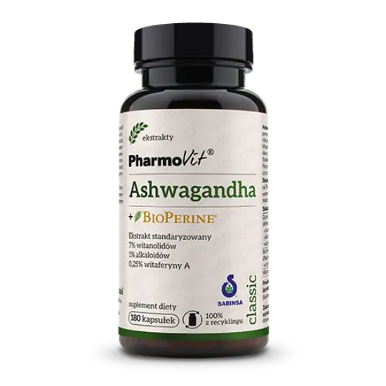 Pharmovit ashwaganda + bioperine, 180 kapsułek