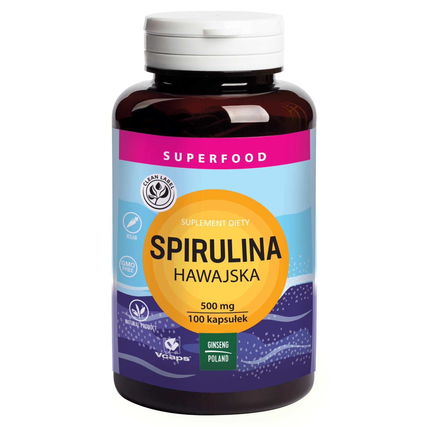 Ginseng spirulina hawajska, 100 kapsułek