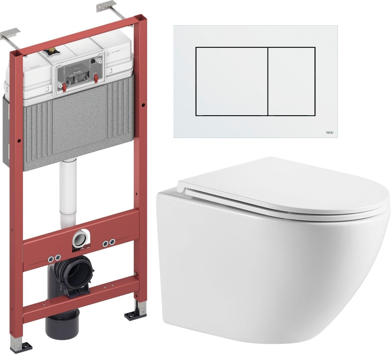 Zestaw Omnires Ottawa miska WC z deską wolnoopadającą i stelaż podtynkowy Tece Base z przyciskiem spłukującym Now białym ... - Wysyłka w 24h