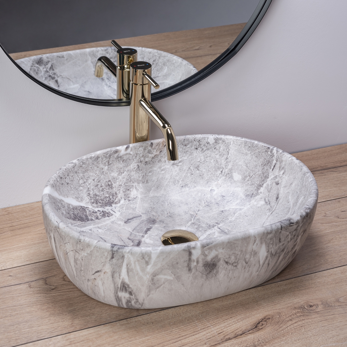 Rea Lara Stone umywalka 48x35 cm nablatowa owalna szara REA-U9888 - Wysyłka w 24h